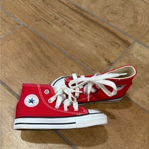 Red and Cream High-Top Converse Sneakers